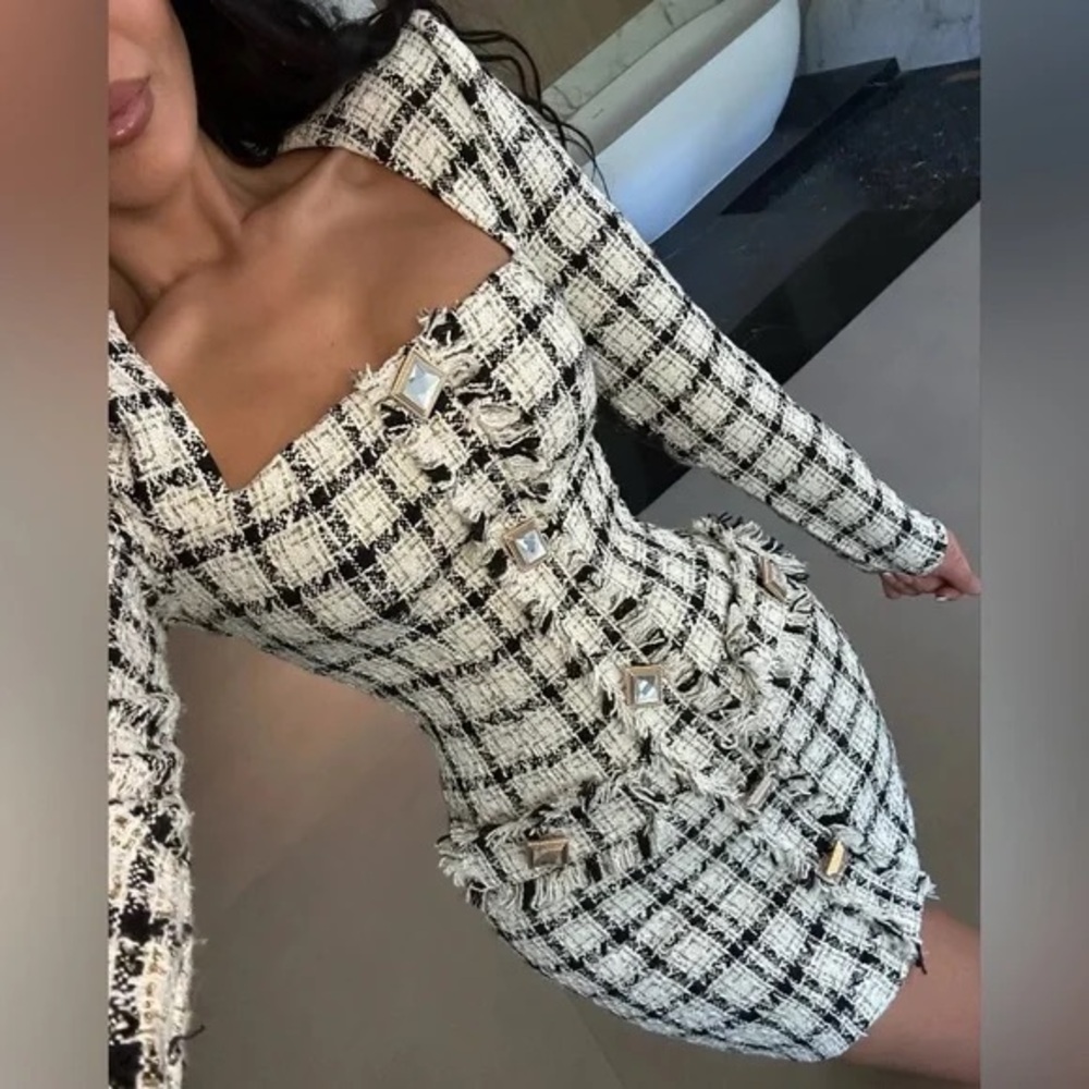 Elegant Black and White Checkered Dress
